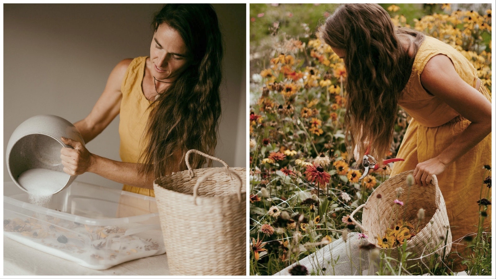 Kat Vonz picks flowers and uses silica to dry them for flower arrangements and mixed bouquets.