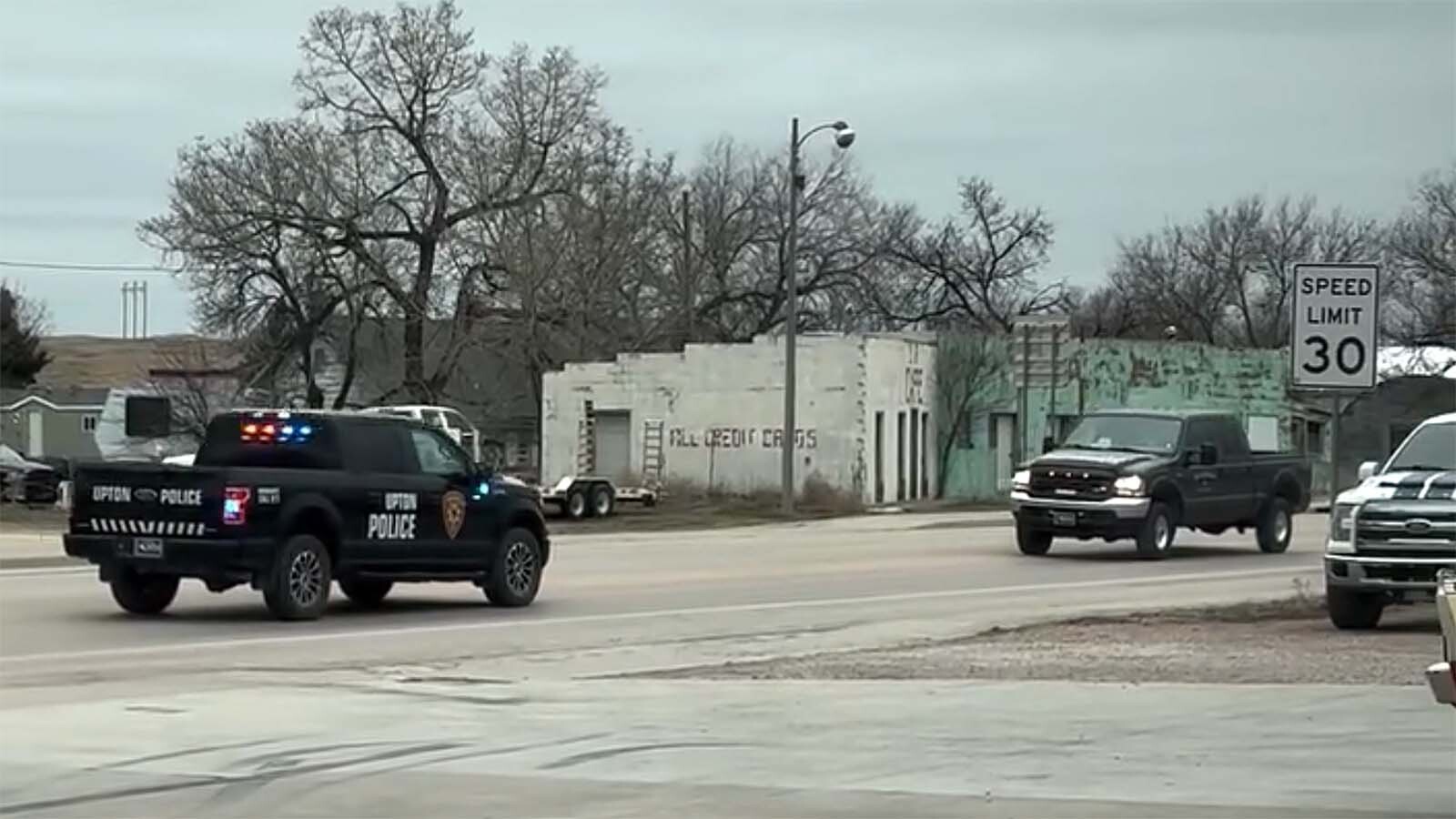 “The most excitement we have around here” is how locals describe Thursday’s slow-speed, backward chase through Upton. And it really wasn’t a chase, the police chief says, it was an officer running interference for a truck stuck in reverse.