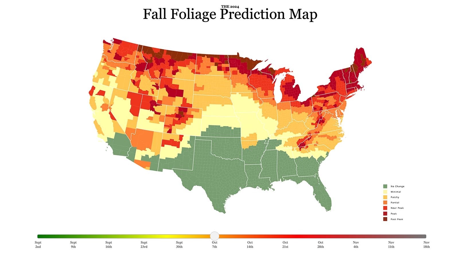 Wyoming will be hitting its peak for fall colors in much of the state by Oct. 7, according to the Smoky Mountains fall foliage map.