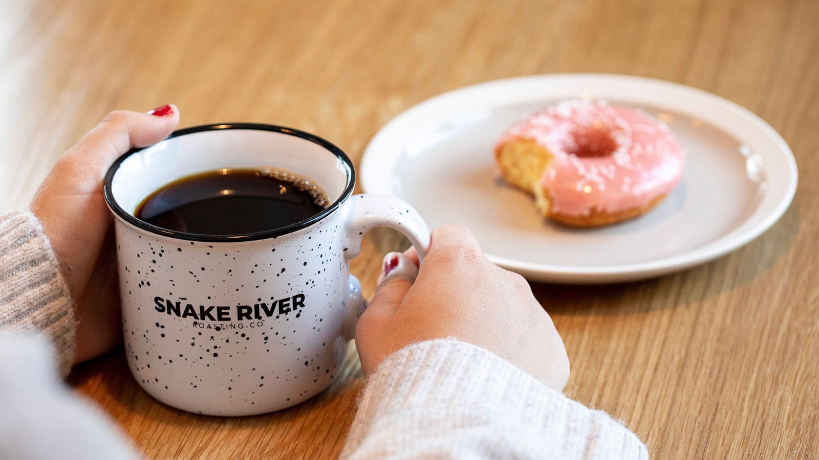 A donut is a perfect treat to pair with a cup of Snake River coffee.