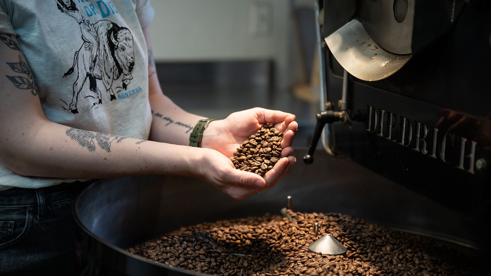 Roasting the specialty coffee beans at Snake River Roasting Co. in Jackson, Wyoming.