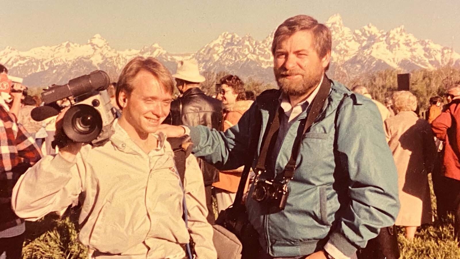 Bill Sniffin, right, with his brother Ron covering the USSR talks in Jackson, Wyoming, in September 1989.