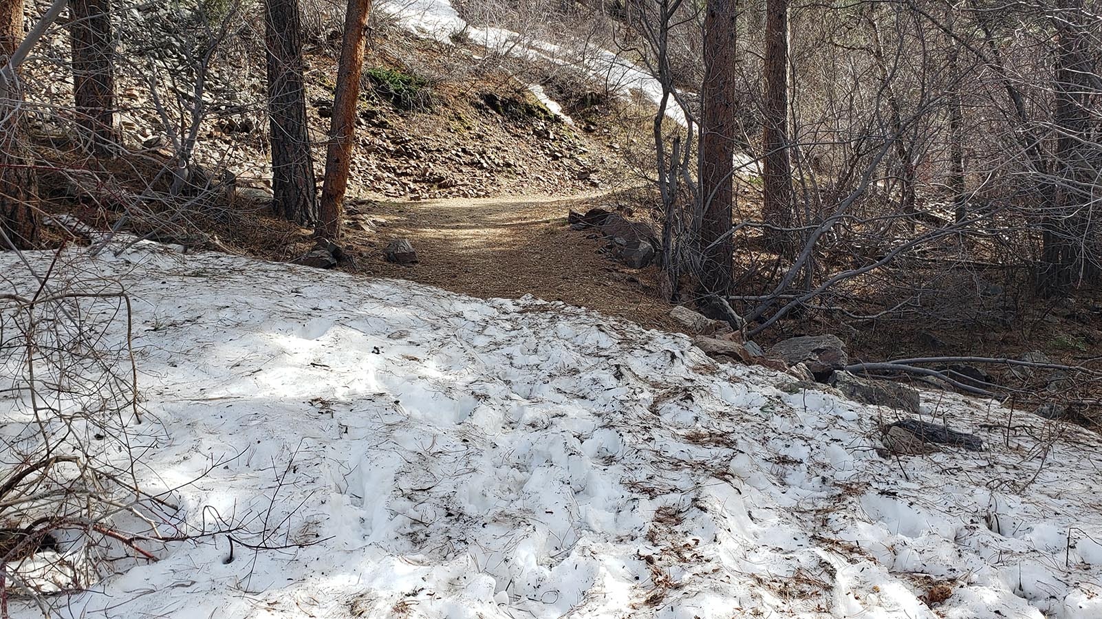 Snow still covers portions of the trail in early May.