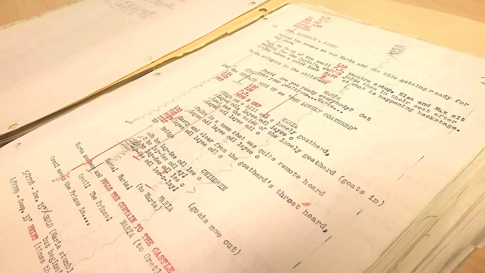 Saul Chaplin’s script page of the puppet show scene in “The Sound of Music.”