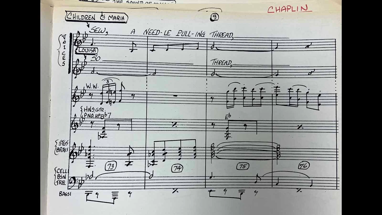 Saul Chaplin’s conductor’s sheet for the song “Do-Re-Mi.”