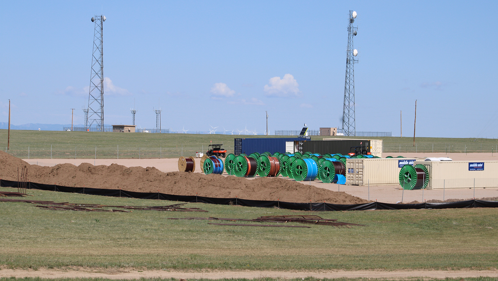 Equipment is staged near the location of the South Cheyenne Solar Project on Highway 85 just north of the Colorado border.