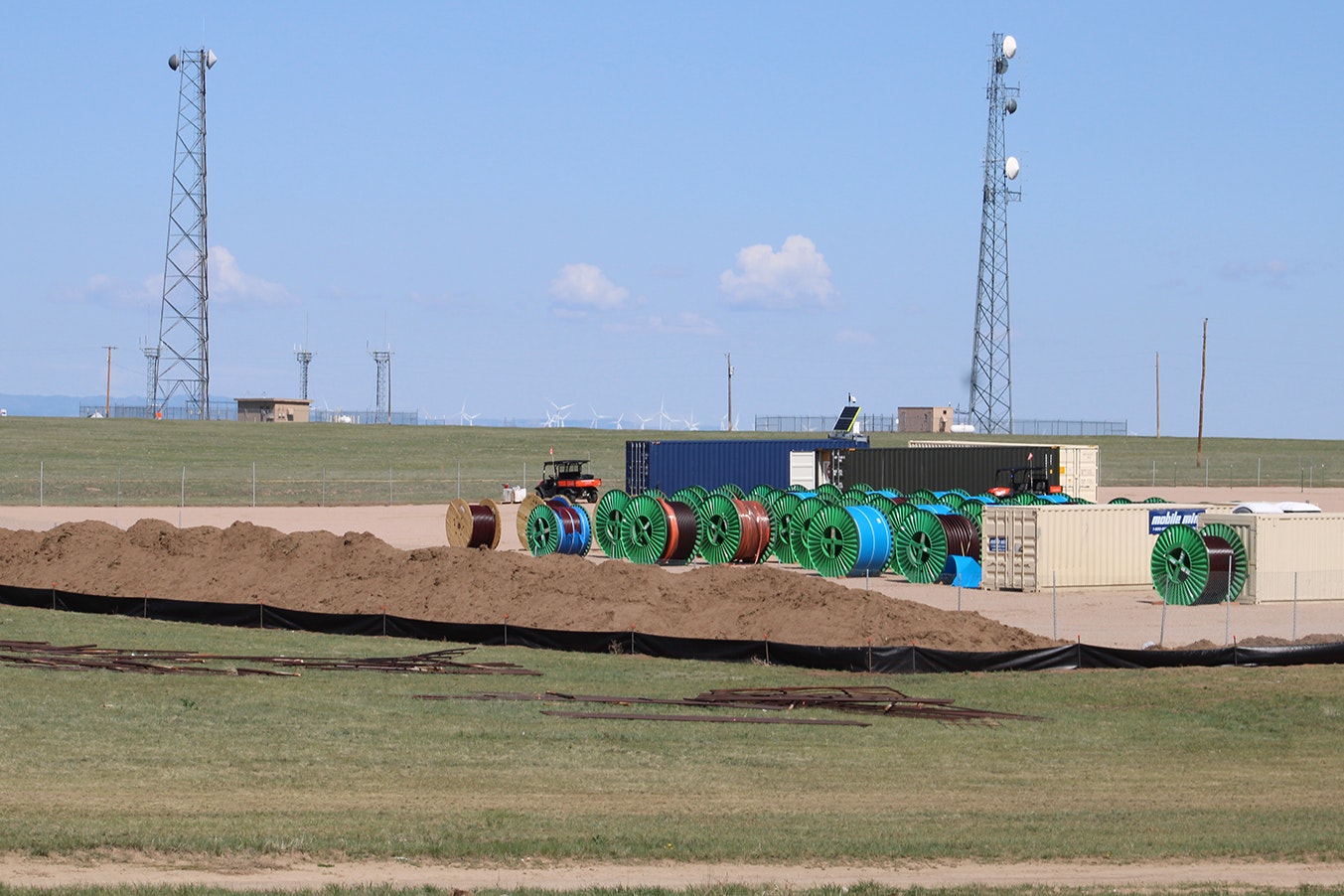 Equipment is staged near the location of the South Cheyenne Solar Project on Highway 85 just north of the Colorado border.