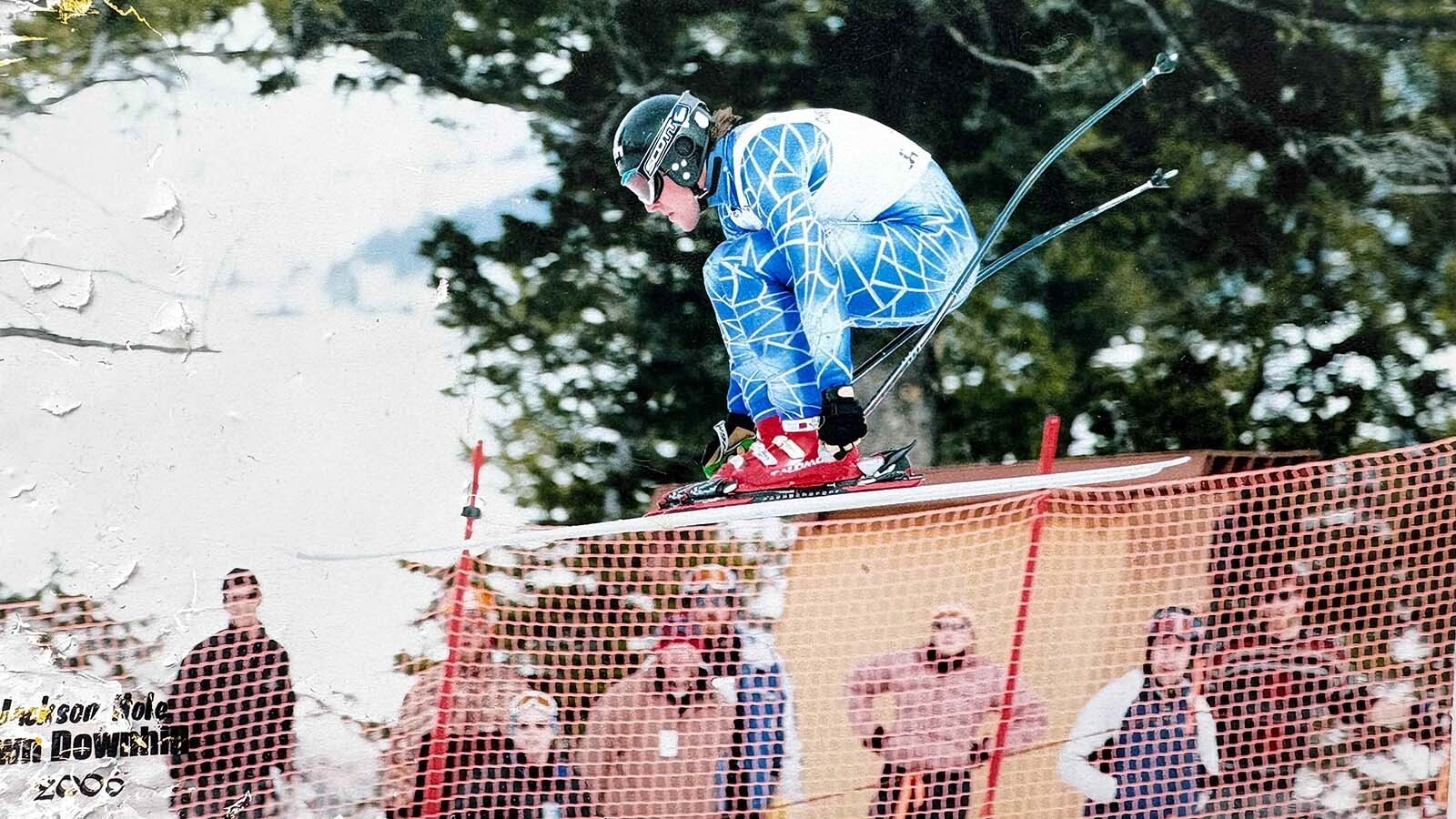 Wes Barron hitting Old Man Flats at Snow King Mountain during the annual Town Downhill, which is now known as the JH Downhill and runs at Jackson Hole Mountain Resort.
