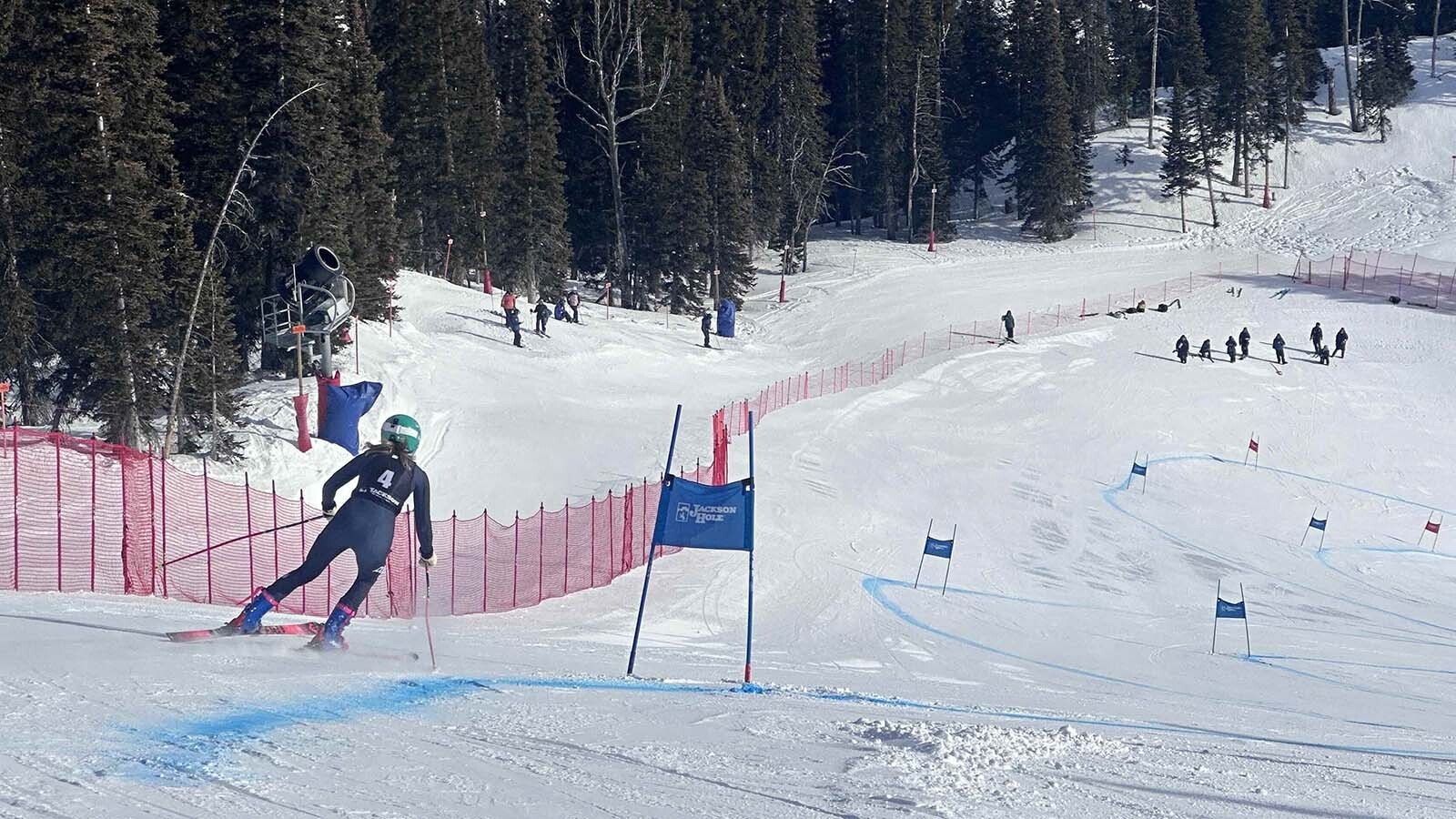 Jackson Hole Ski Club racer Maia Zorkendorfer, No. 4, takes on the super-G course during the annual Wes Barron Speed Series.