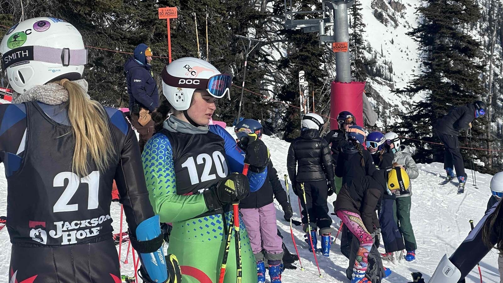 Jackson Hole Ski Club racer Stella Zazzara, No. 120, takes on the super-G course during the annual Wes Barron Speed Series.