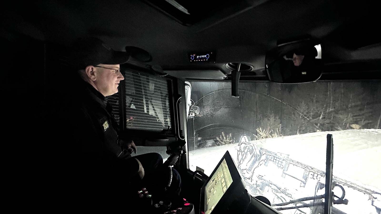 Brandon Wood, the master groomer at Snow King, specializes in building speed into the resort’s steep slopes — so steep, the snowcats sometimes tether with a winch.