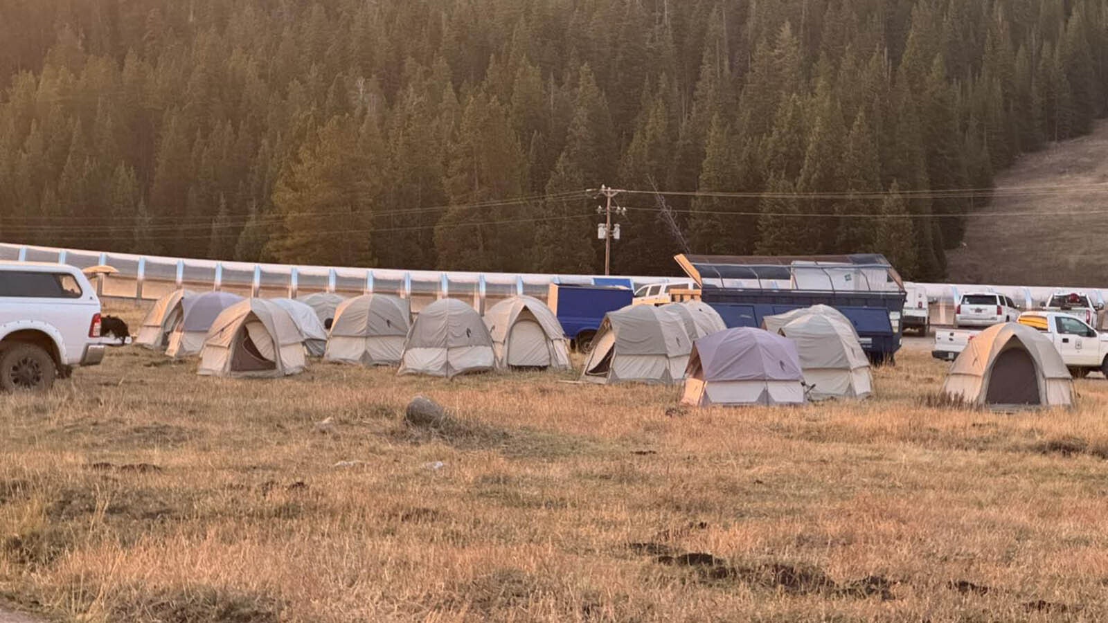 Sleeping tents arranged on the perimeter of the Spike Camp to faciltate sleeping during the day.