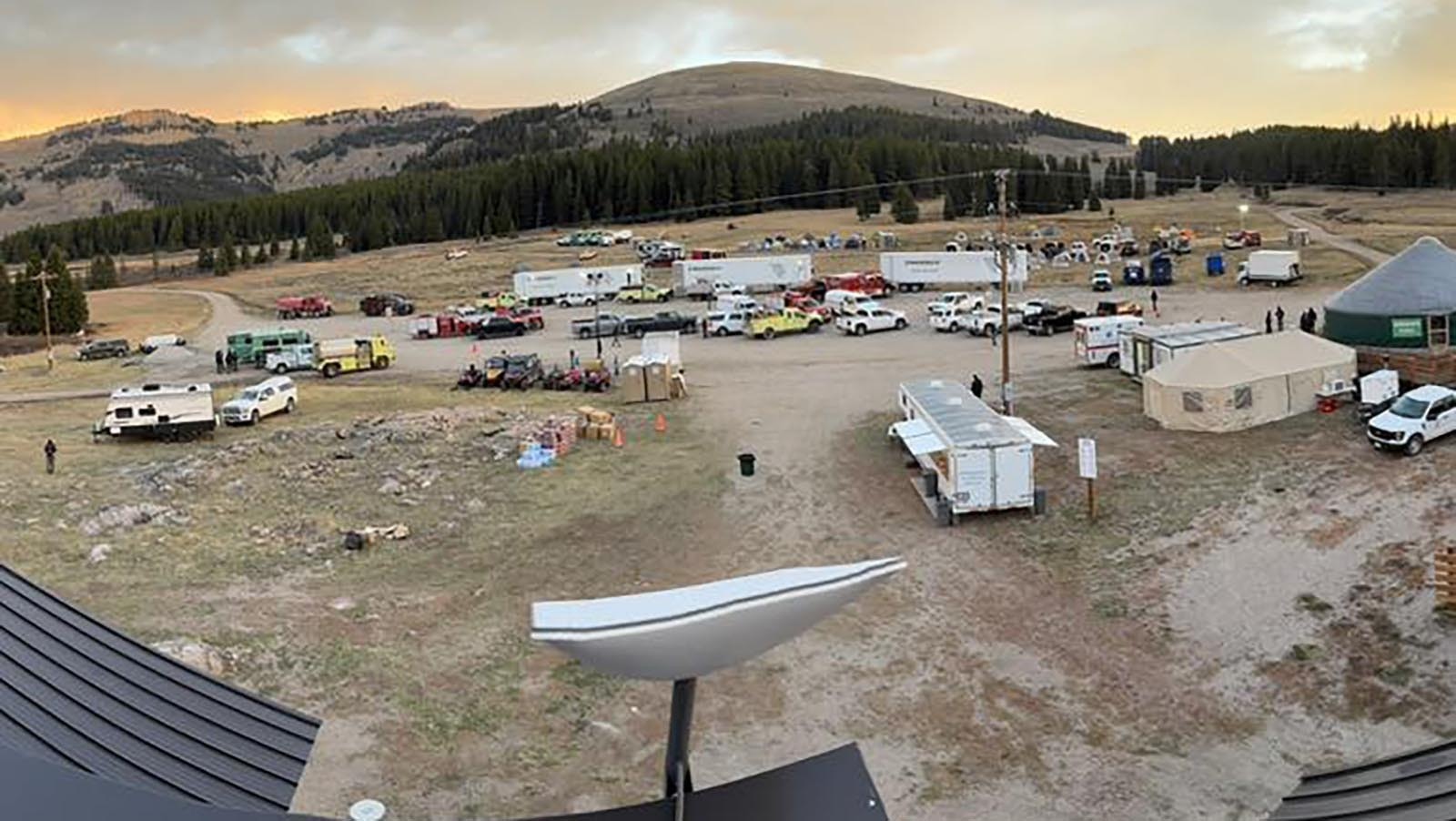 A firefighting "spike" camp set up at Antelope Butte Ski Resort to battle the Elk Fire.