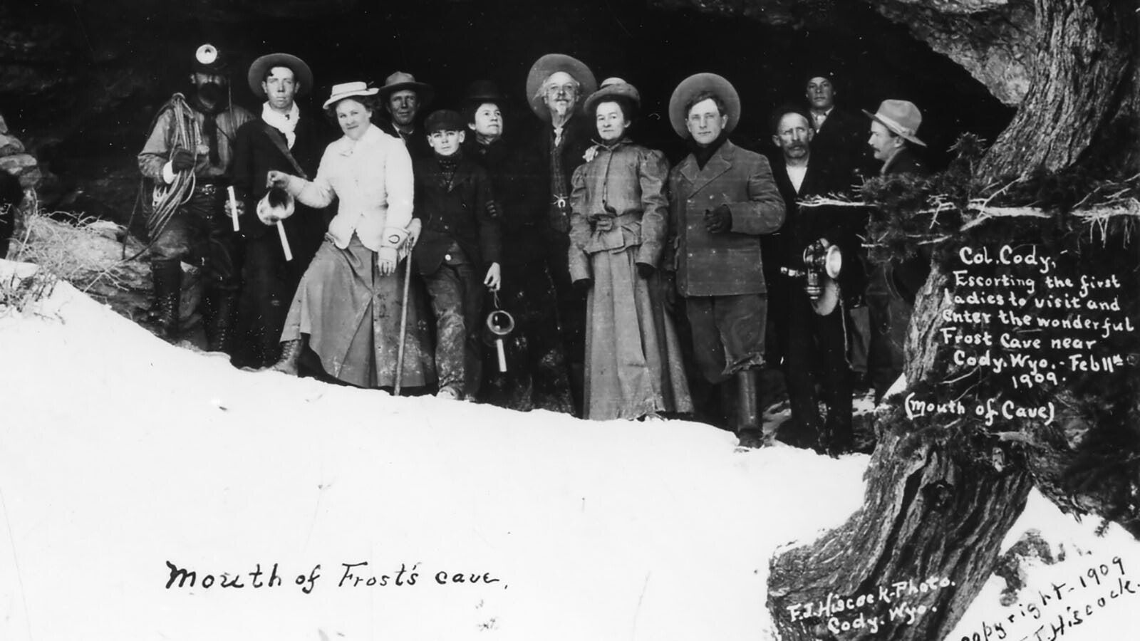 A group photograhed at what was then known as Frost Cave in 1909, including William F. "Buffalo Bill" Cody, center.