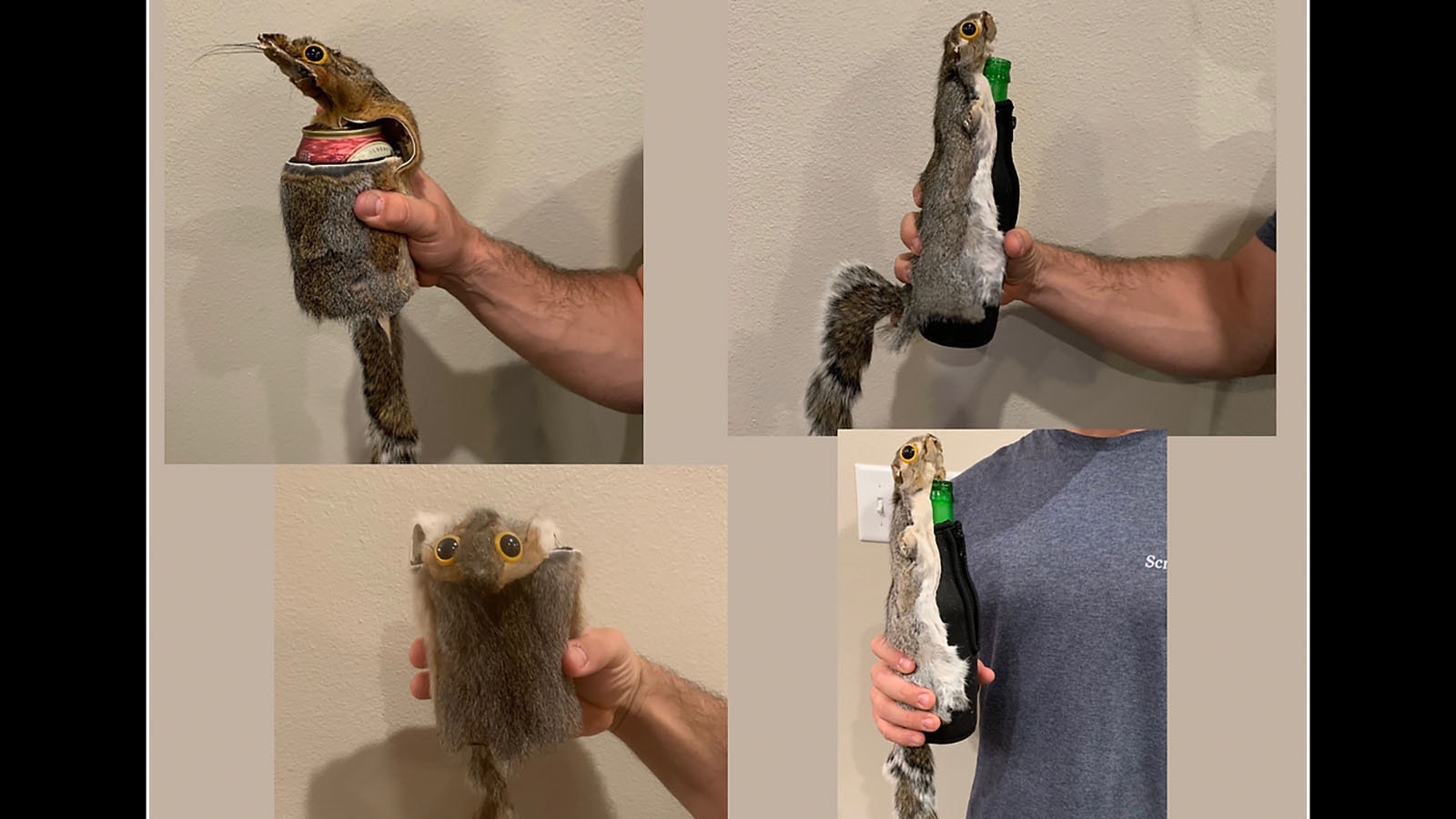 Craig and Karley Summitt's critter creations include full-animal koozies, like this Squoozie, made from a whole squirrel.