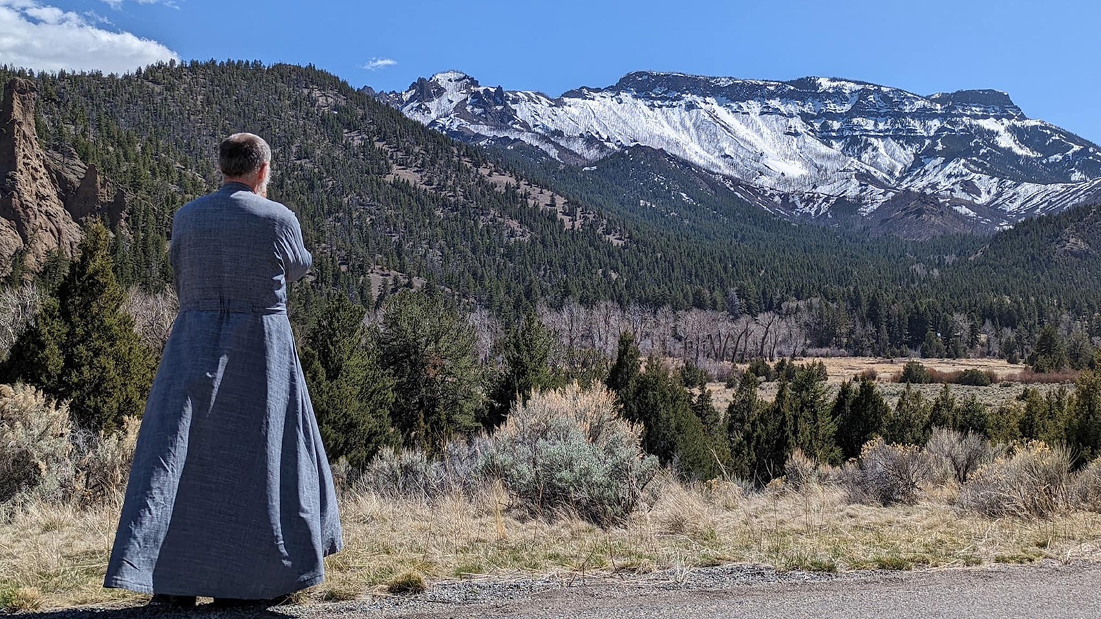 Bishop Venedykt Aleksiychuk looks out on the natural beauty of northwest Wyoming.