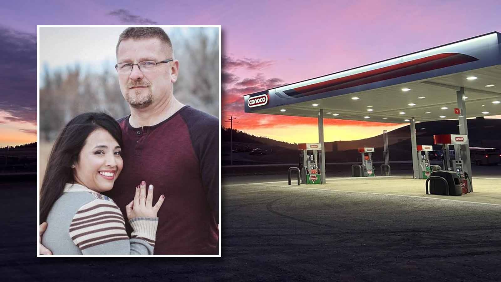 The Ole’ Mercantile in Grass Range, Montana, is a refuge in a long stretch of lonely highway where several women have reported being stalked while driving. That includes Lizette Lamb, above with husband Travis, who was terrified by a white pickup after leaving the Ole' Mercantile.