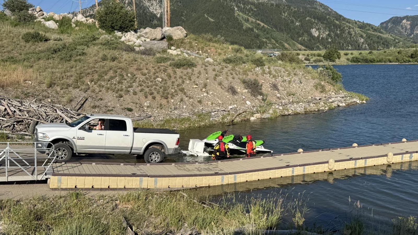 Star Valley Search and Rescue's jet skis returned to shore after the search and recovery of Joyce Balls, who died after falling into the Snake River Canyon on Wednesday afternoon.