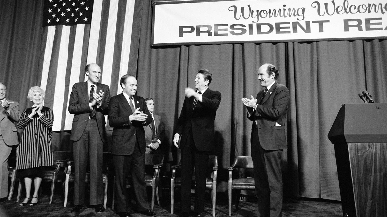 Former Wyoming U.S. Sen. Malcolm Wallop, right, with President Ronald Reagan and Sen. Al Simpson, left, and Congressman Dick Cheney during the president’s 1982 visit to Cheyenne.