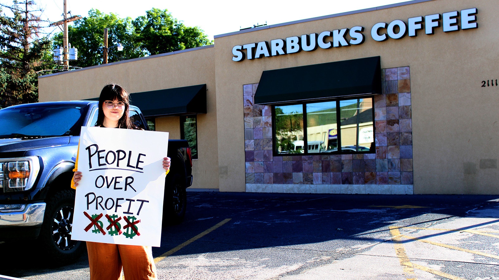 Alex Bannister, a barista at the downtown Cheyenne Starbucks location, went on strike Sunday with several other employees at the store.