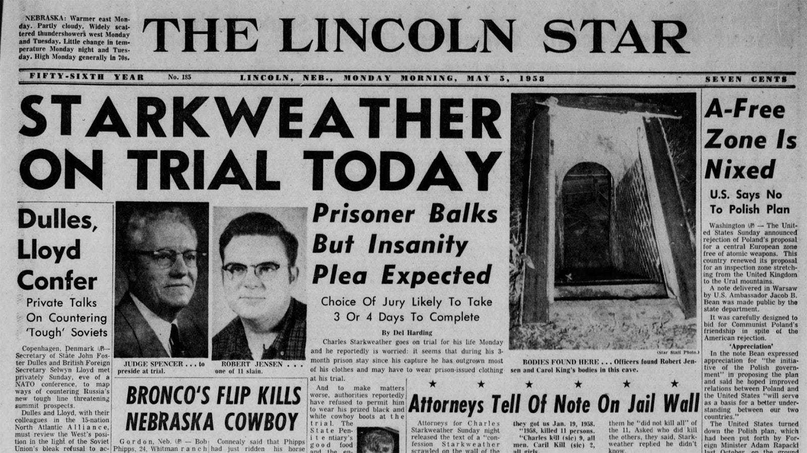 The Lincoln Star on May 5 reports on the trial of Charles Starkweather for Robert Jensen.