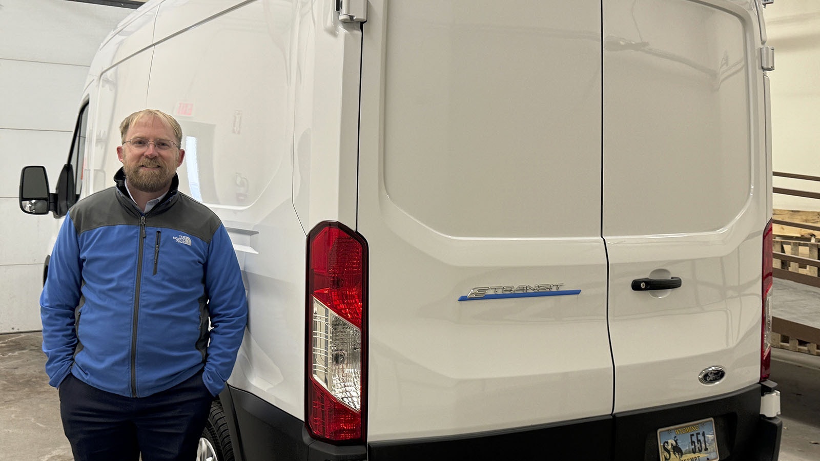 Andrew Kuhlmann, administrator of Wyoming’s General Services Division, said the state recently added a second electric-powered cargo van to its fleet used to move mail from its central facility on18th Street. Kuhlmann stands next to the new van, which cost $57,046.