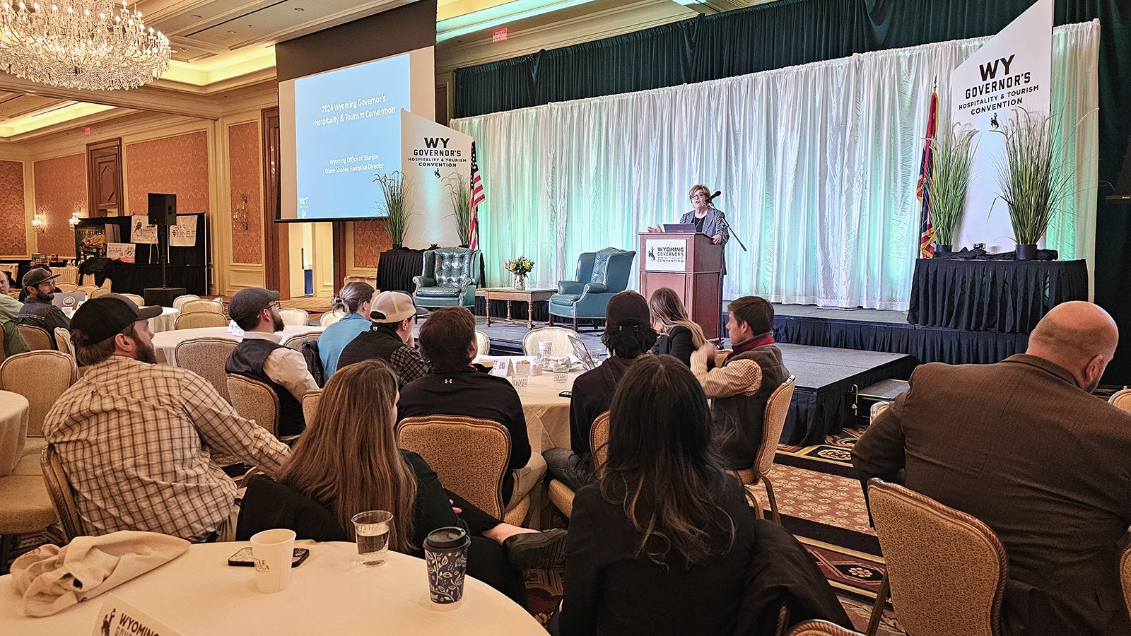 Wyoming Office of Tourism Director Diane Shober talks about tourism trends during the 2024 Wyoming Governor's Tourism and Hospitality Conference.