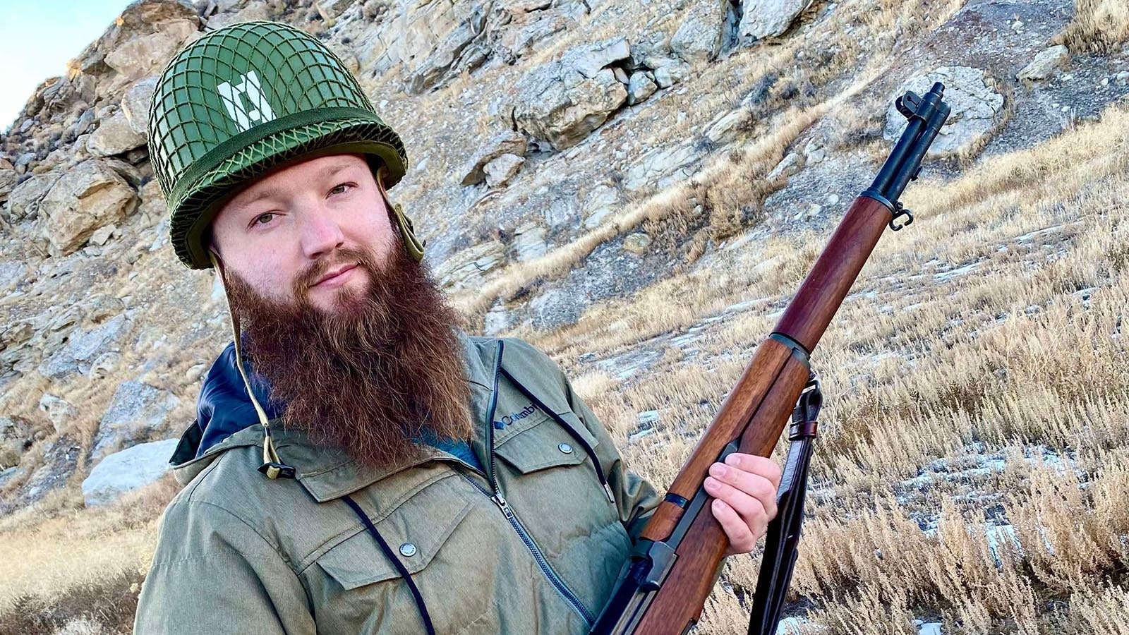 Konner Hafner, a high school teacher from Rock Springs, likes collecting and shooting vintage military firearms – such as this 1944 M1 Garand U.S. infantry rifle. He and his friend Zach Martin set up a steel target east of town on public land, so everybody can use it.