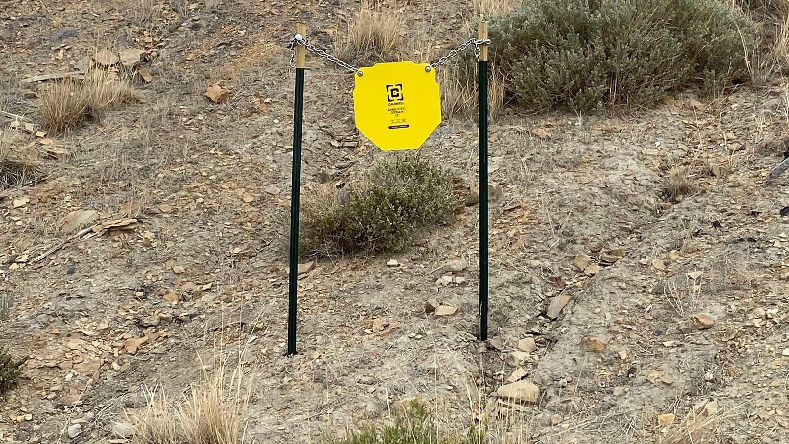 Zach Martin and Konner Hafner of Rock Springs wanted a place to shoot near town during the evenings, without the setting sun in their eyes. So they set up this steel plate target, east of town and left it there for everybody to use.