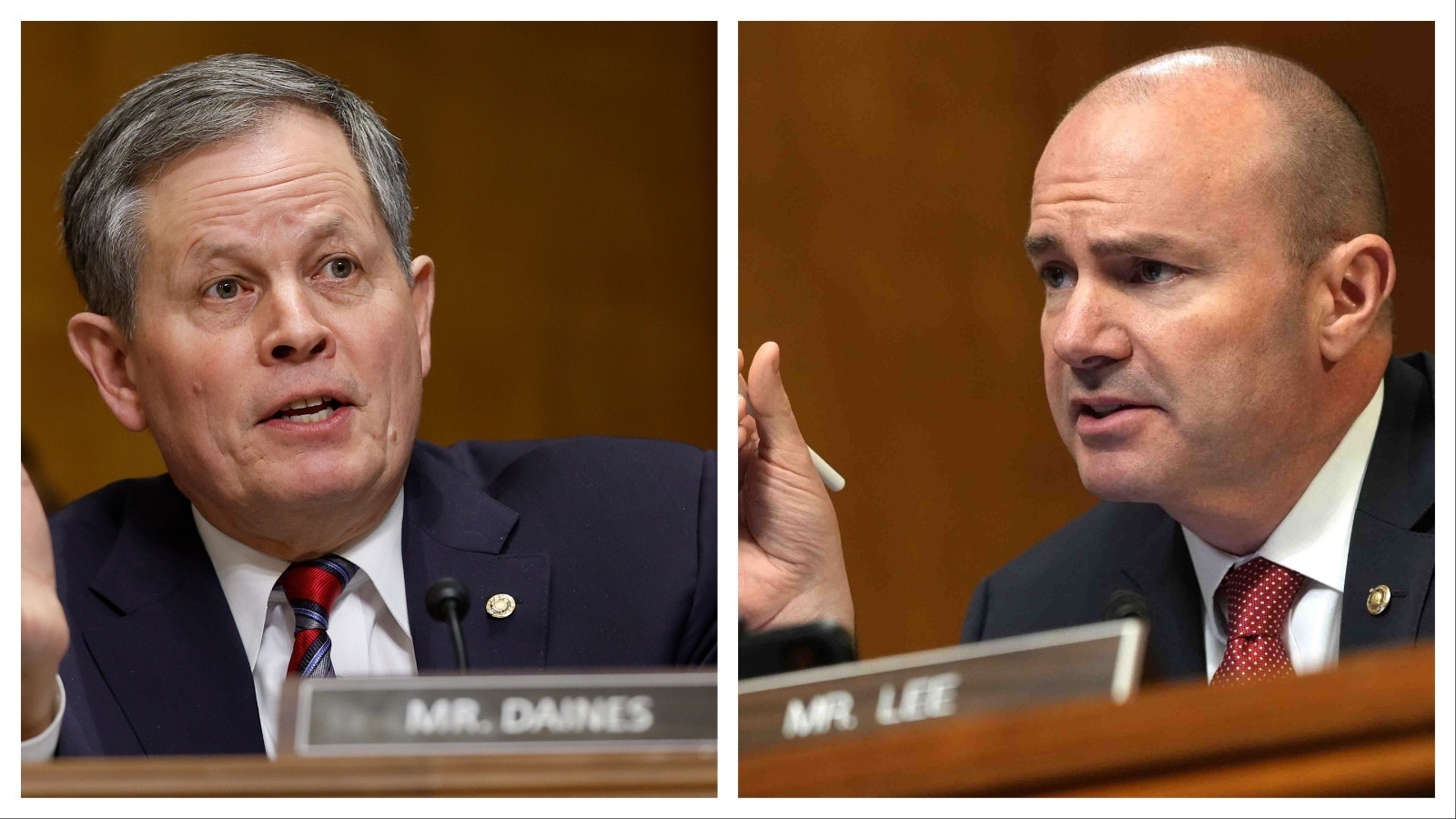 A scaled-back plan by Utah Sen. Mike Lee (right) to sell public lands has made back it into the final text of the Senate's version of the One Big Beautiful Bill Act. Montana Sen. Steve Daines (left) says he has the votes to kill it.