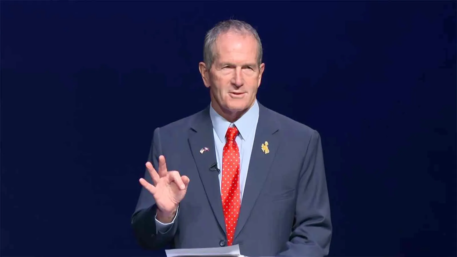Steve Harsman during a Wyoming PBS debate for candidates for Wyoming Superintendent of Public Instruction at Riverton High School on Oct. 15, 2026.