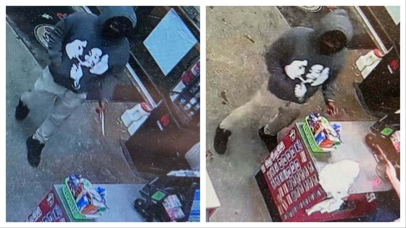 Images taken from surveillance video at the Rawlins Stinker store at 302 Airport Road on Monday night, Jan. 13, 2025. He got away with cash and a bag of beef jerky.