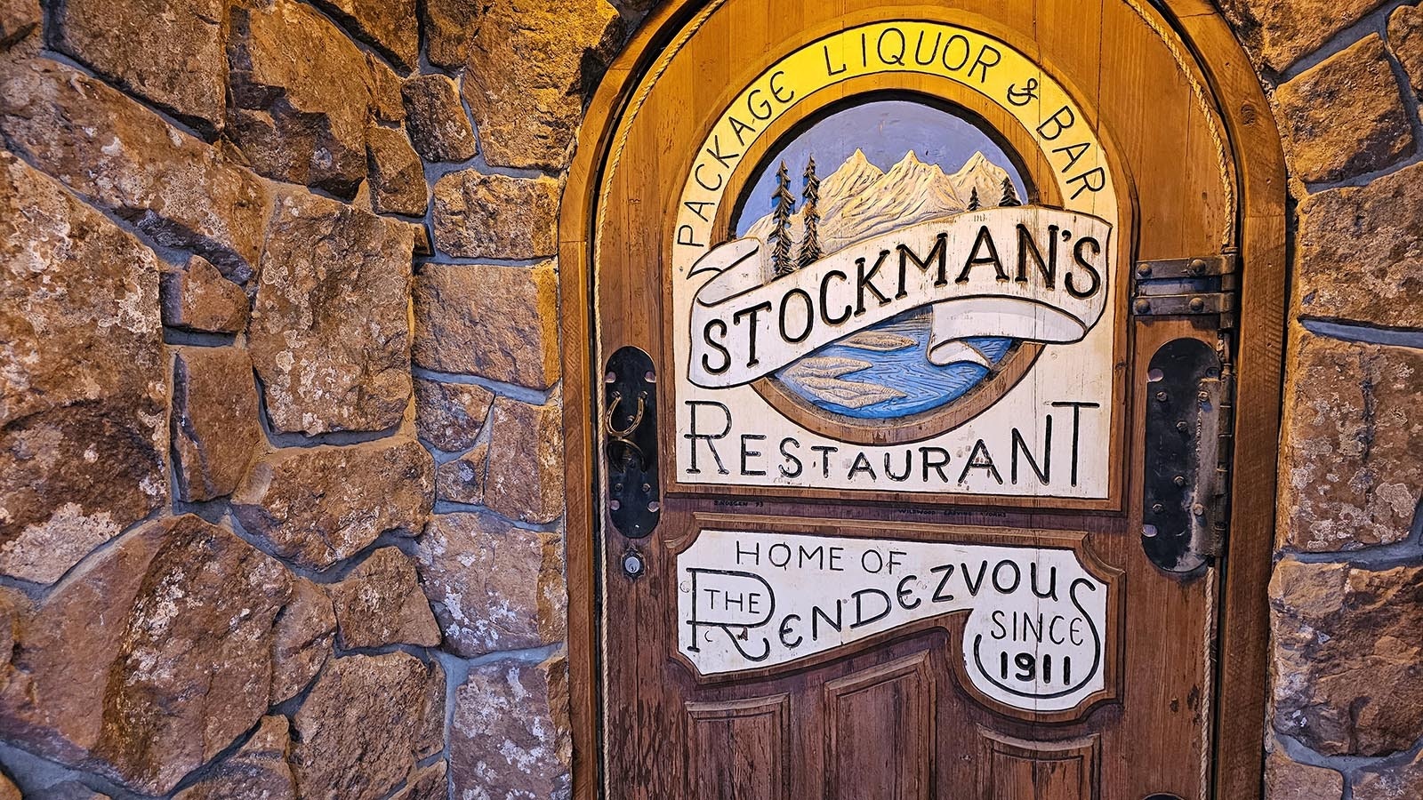 The back door to Stockman's Saloon and Steakhouse looks a bit like it came out of a Harry Potter movie. And it's just as heavy as it looks.