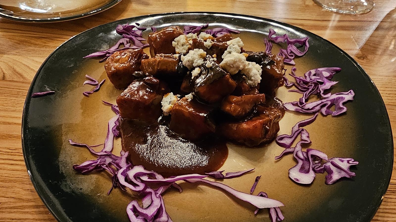 The burnt ends with blue cheese, one of the appetizers available at Stockman's Saloon and Steakhouse.