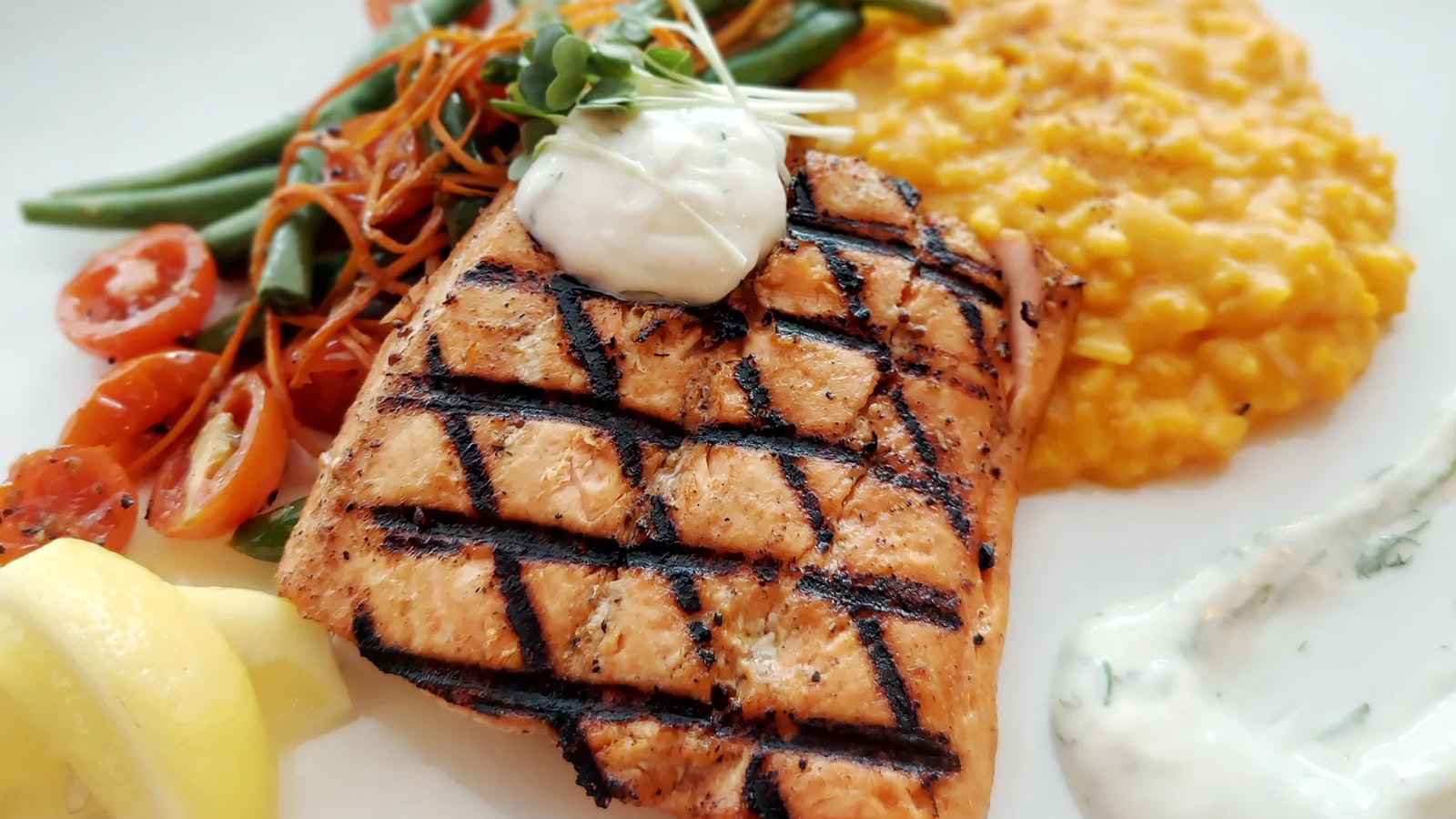 Grilled salmon.