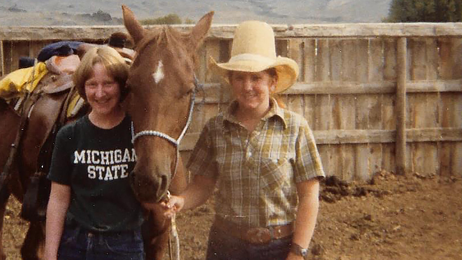 A coworker and Cathy Ringler at the dude ranch, which was the gateway to Wyoming for Ringler. She’s wearing the MSU T-shirt until she changed loyalties to the Cowboy State.