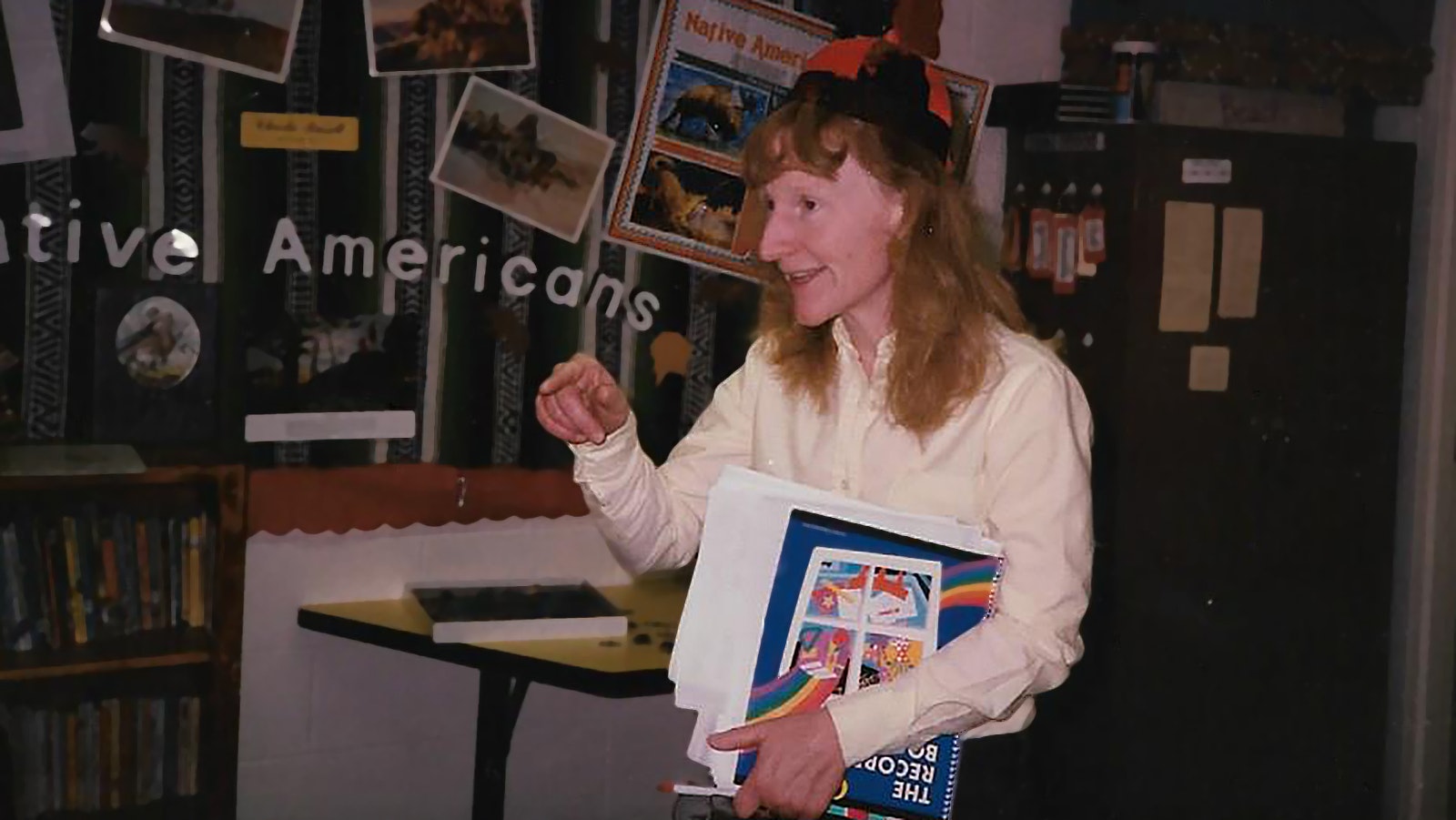 Cathy Ringler is teaching at the two-room schoolhouse in Clark, Wyoming, on hat day.