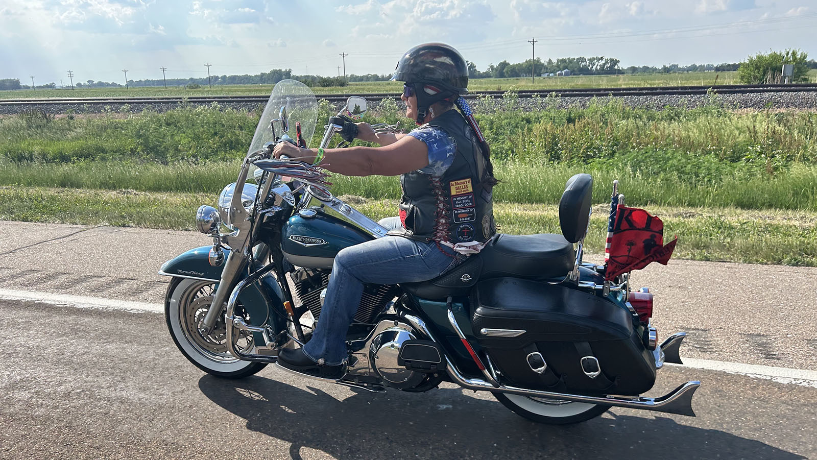 Kim Schaefer of Columbus Nebraska on her 2007 Harley-Davidson Road King.