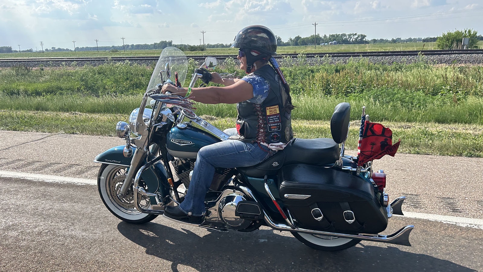 Kim Schaefer of Columbus Nebraska on her 2007 Harley-Davidson Road King.