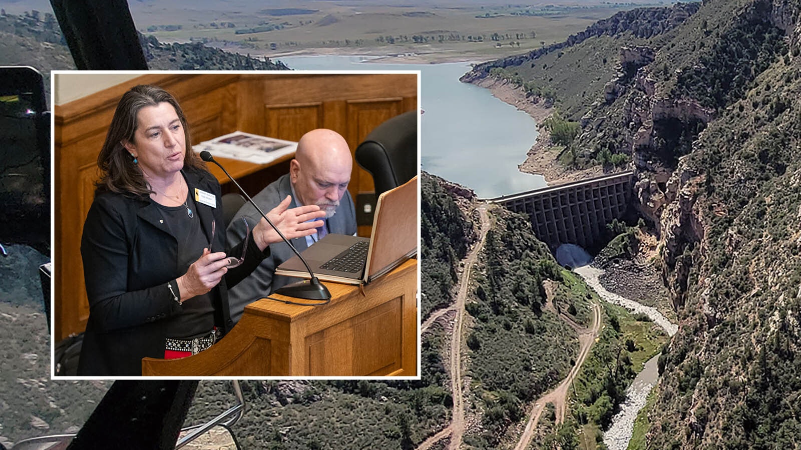 Rep. Tomi Strock, R-Douglas, talks about the crumbling La Prele Dam on the House floor Tuesday, Feb. 11, 2025.