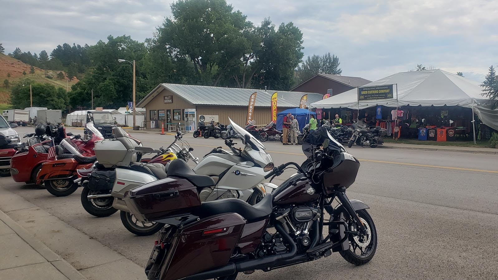 Bikes are already showing up in Hulett, Wyoming, ahead of the Sturgis Motorcycle Rally along with temporary vendors selling Sturgis memorabilia.