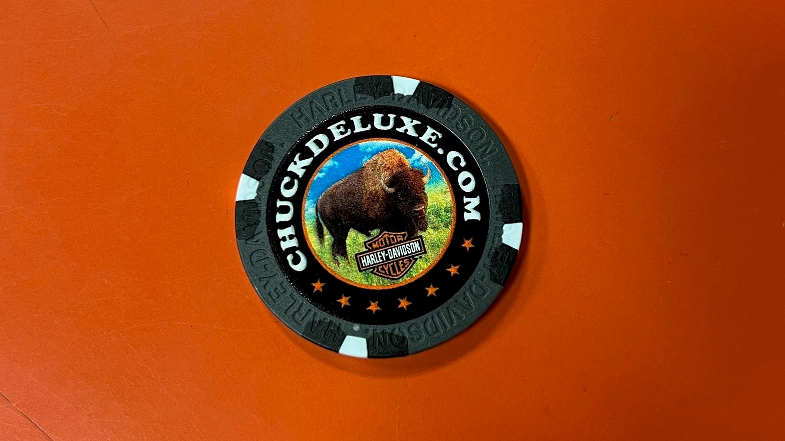 Deluxe Harley-Davidson’s souvenir poker chip for collectors.