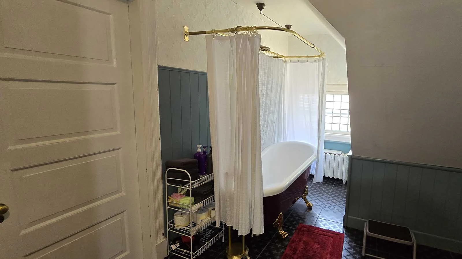 One of the renovated bathrooms in the Sturgis Mansion, now home to Hollowberry Manor, a craft retreat business.