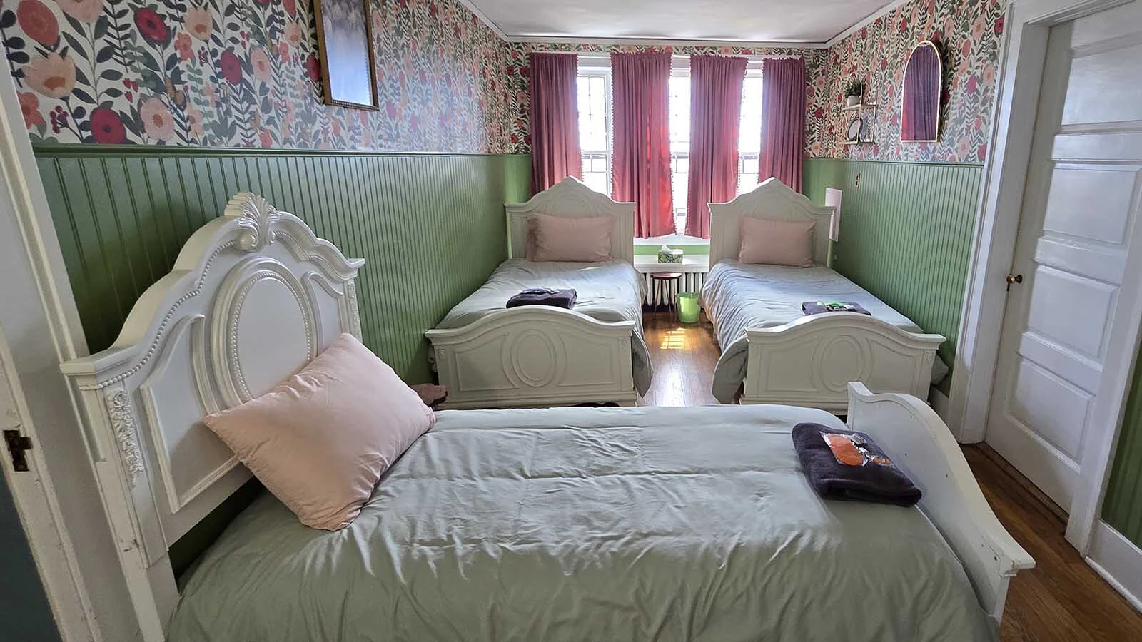 All of the rooms in the Sturgis Mansion have been redecorated with vintage colors and wallpaper for a craft retreat called Hollowberry Mansion.