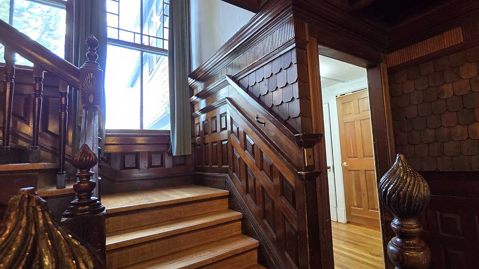The elaborate stairway in the Sturgis Mansion has been retained as is.
