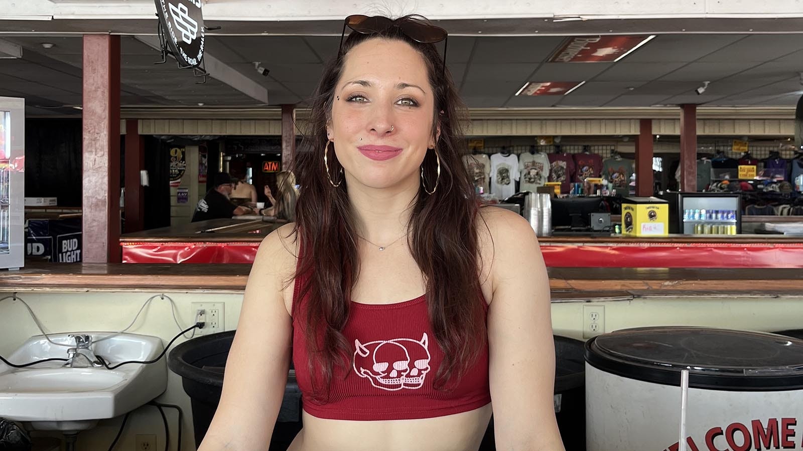 Anna Gott, 31, works the bar at One-Eyed Jack Saloon in Sturgis. Hailing from Tennessee, the temp worker said she comes to the motorcycle rally for excitement.