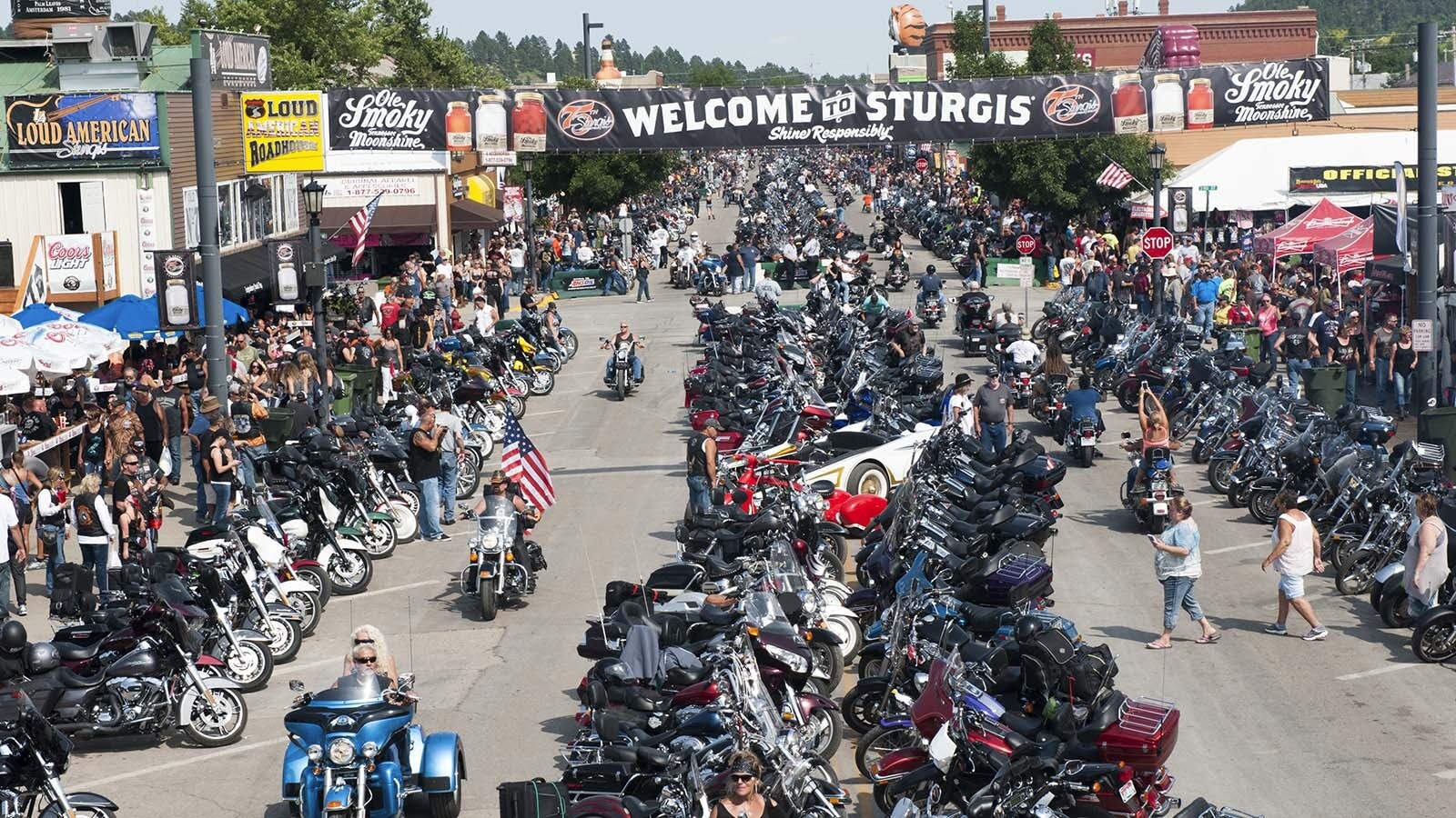 Three motorcycle riders have been killed in Wyoming crashes since July 19 as fatal accidents rise around the time of the Sturgis Motorcycle Rally. Wyoming troopers are warning to use extra caution amid a surge in bike traffic on state roads. The rally draws hundreds of thousands of people, as seen in this file photo.