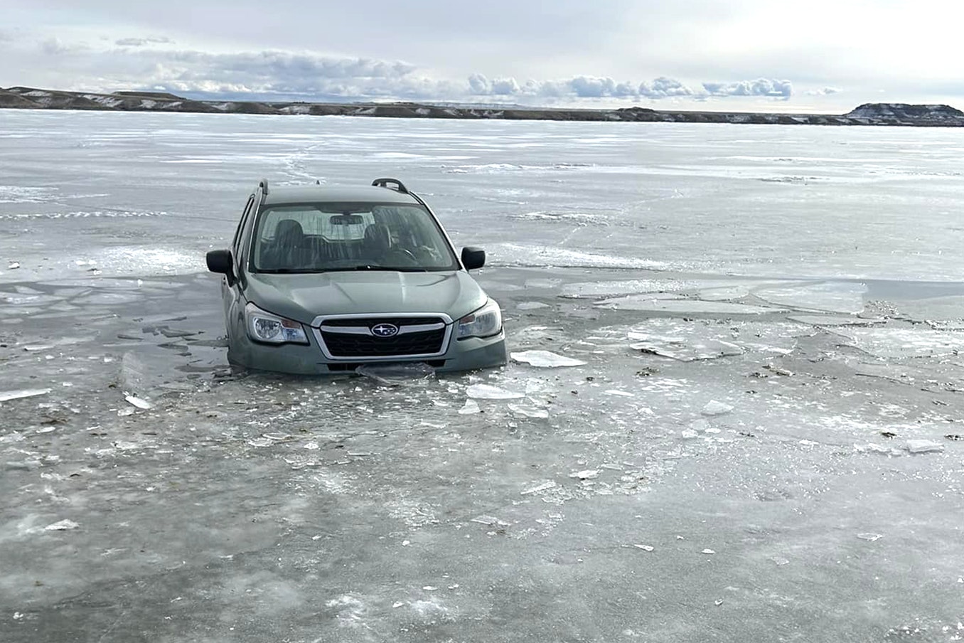 This Subaru is one of two vehicles that have broken through the ice on Boysen Reservoir in the past week.