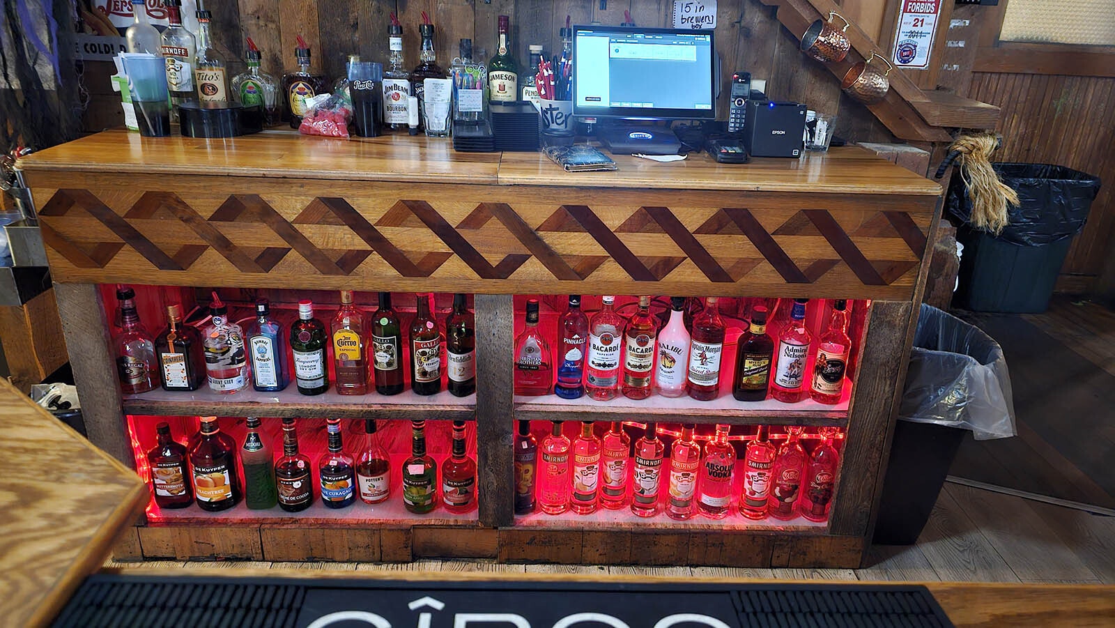 The liquor cabinet at Suds Bros. Brewery is well-stocked.