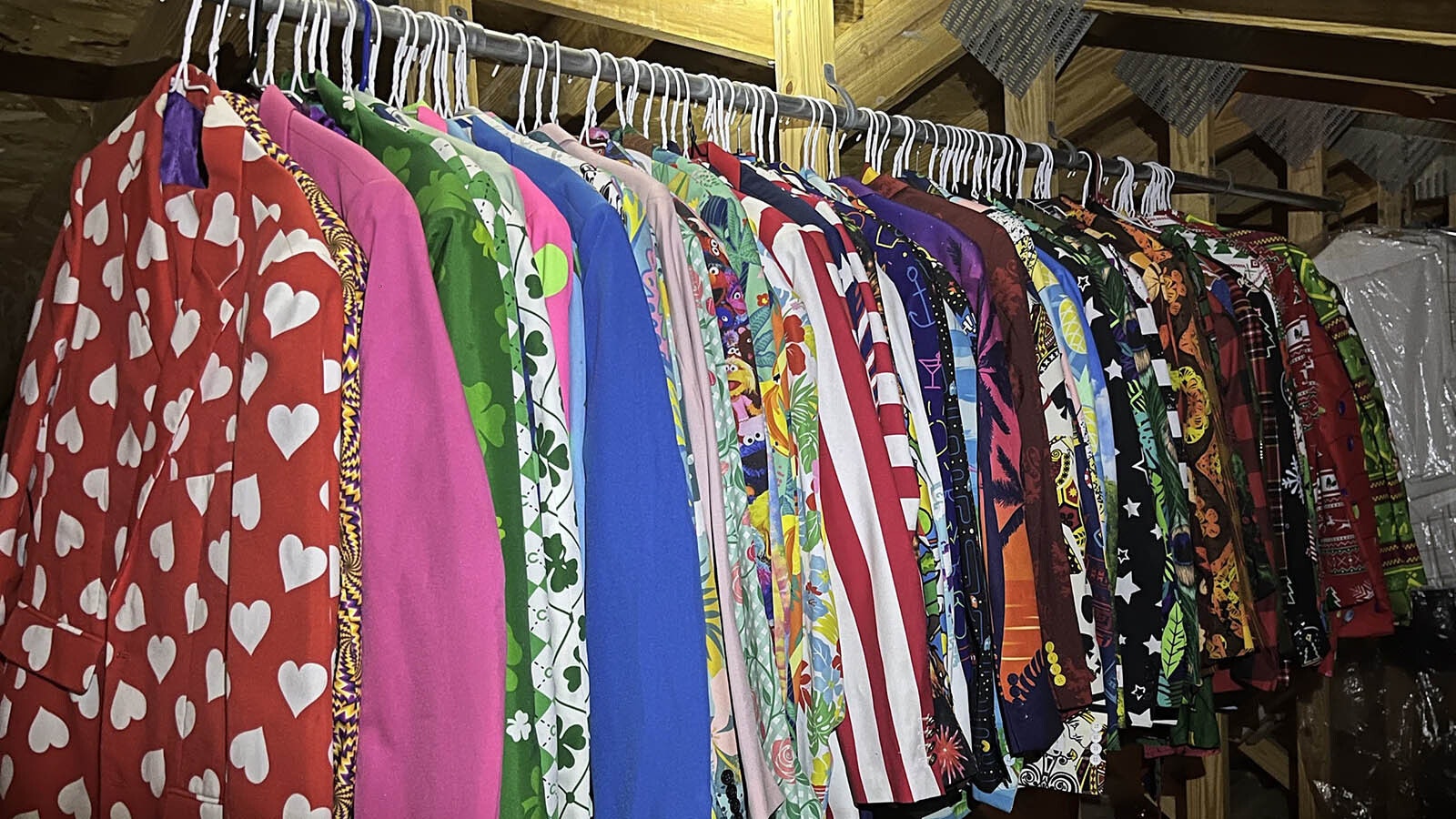 Thayne, Wyoming pharmacist Zack Ivie’s coat rack includes more than 120 suit jackets that cover holidays, seasons, and every week of the year.